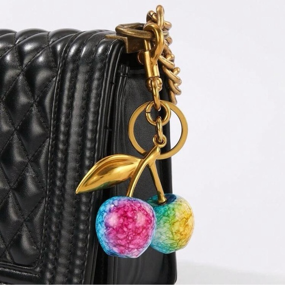 Gold Cherry Multicolor Bag Purse Charm Keychain - Picture 5 of 7